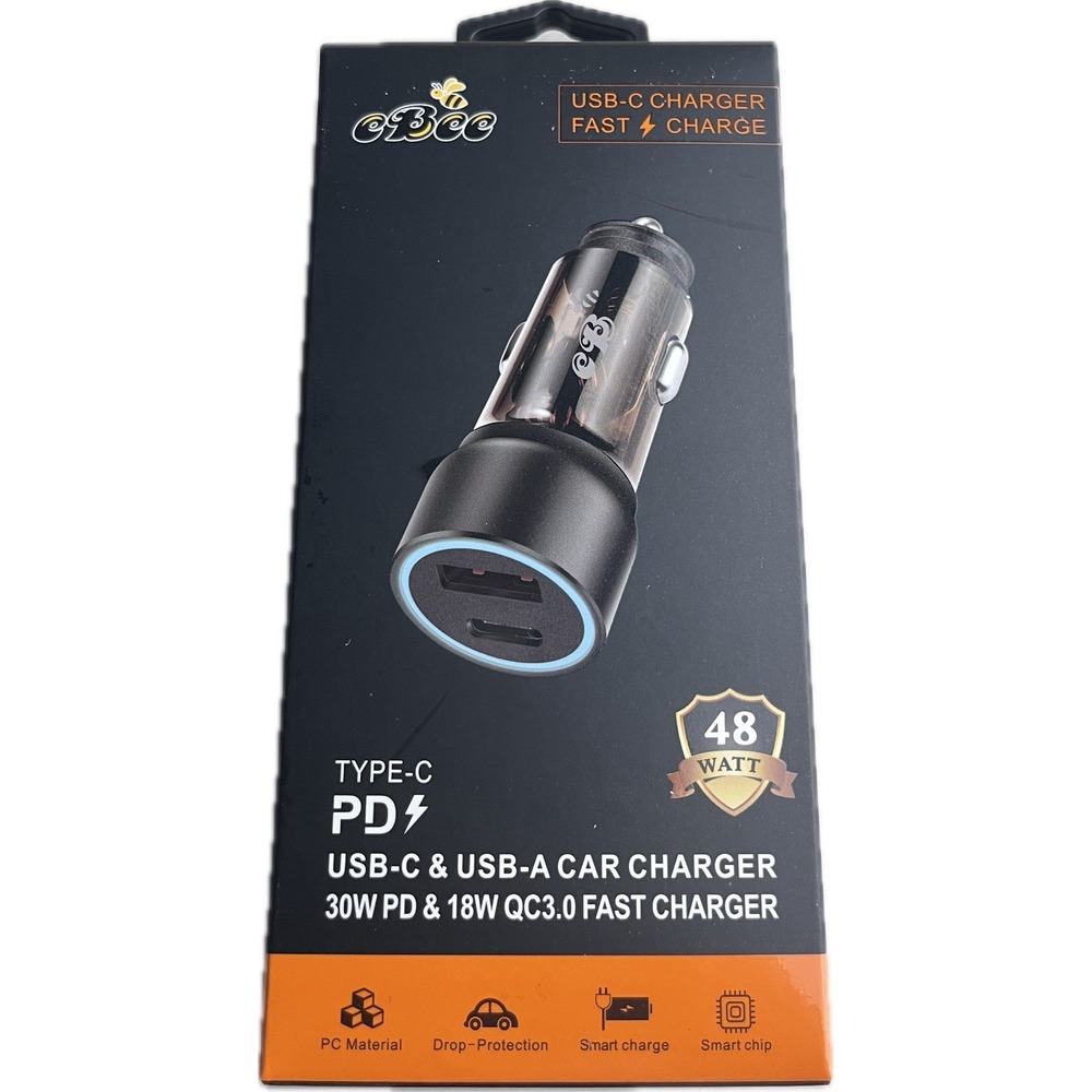 Ebee 48w USB C Car Charger 30w PD + 18w QC3.0 Fast charger Dual Port
